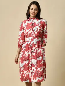 Allen Solly Woman Floral Print Puff Sleeve Shirt Dress