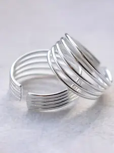 BeAbhika Silver-Plated 925 Sterling Silver 5 Lines Broad Toe Rings