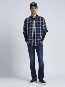 Pepe Jeans Men Spread Collar Tartan Checked Cotton Casual Shirt