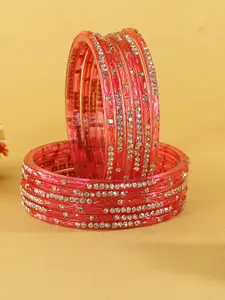 LAVAZZA Set Of 12 Zircon Diamond & Beads Work Glass Bangles