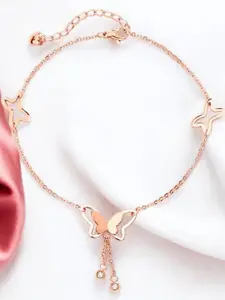 fabula Rose Gold-Plated Butterfly Motif Single Anklet