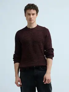 Flying Machine Men Self Design Cable Knit Pure Cotton Pullover Sweater