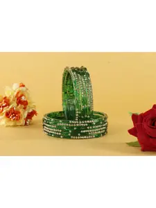 LAVAZZA Set Of 12 Zircon Diamond & Beads Work Glass Bangles