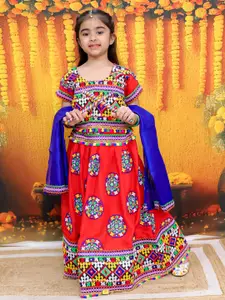 BownBee Girls Embroidered Mirror Work Ready to Wear Lehenga & Blouse With Dupatta