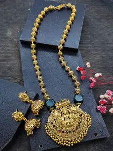 GRIIHAM Gold-Plated CZ Studded & Beaded Temple Necklace & Earrings