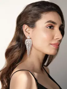Rubans Rhodium Plated AD & Cubic Zirconia Studded Glamorous Multilayer Drop Earrings