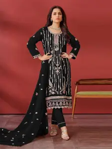 ODETTE Floral Embroidered Sequinned Georgette Semi-Stitched Dress Material