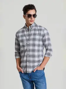 Snitch Men Smart Button-Down Collar Micro Checked Cotton Casual Shirt