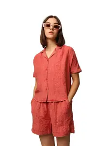 ONLY Women Cuban Collar Faded Casual Shirt