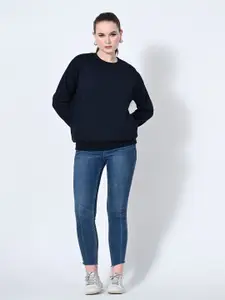 BAESD Women Solid Round Neck Fleece Pullover Sweatshirt