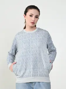 BAESD Women Abstract Printed Round Neck Fleece Pullover Sweatshirt