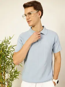 Thomas Scott Men Bio Finish Self Design Polo Collar Cotton T-shirt