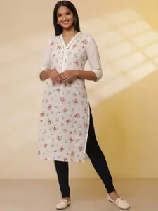 AURELIA Floral Printed V-Neck Straight Kurta