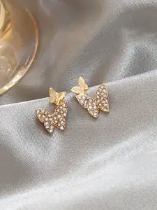 VAGHBHATT Gold-Plated Stainless Steel Glitter CZ & Crystal Studded Butterfly Shaped Studs
