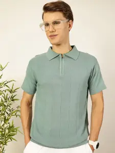 Thomas Scott Men Bio Finish Self Design Polo Collar Cotton T-shirt