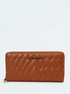 max Women Geometric Textured Quilted PU Zip Around Wallet