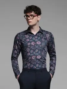 Jack & Jones Men Spread Collar Floral Printed Cotton Canvas Slim Fit Formal Shirt
