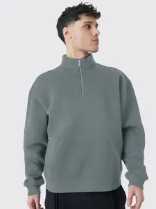 Maniac Men Solid Mock Collar Fleece Pullover Sweatshirt