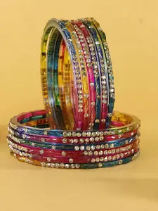 LAVAZZA Set Of 12 Zircon Diamond & Beads Work Glass Bangles