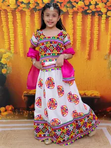 BownBee Girls Embroidered Mirror Work Ready to Wear Lehenga & Blouse With Dupatta