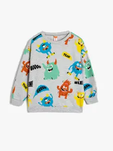 Koton Boys Conversational Printed Round Neck Cotton Pullover Sweatshirt
