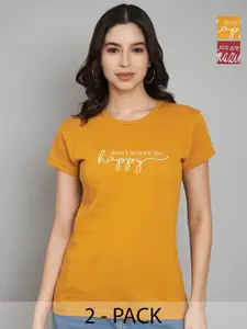 Trend Level Women Pack Of 2 Typography Printed Round Neck Cotton T-shirts