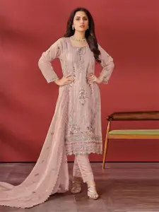 ODETTE Floral Embroidered Sequinned Georgette Semi-Stitched Dress Material