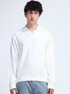 Flying Machine Men Solid Shirt Collar Cotton Pullover Sweatshirt