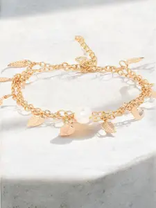 fabula Gold-Plated Leaf & Beaded Layered Single Anklet