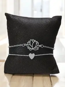 fabula Set Of 2 Silver-Plated Lotus & Heart Anklets