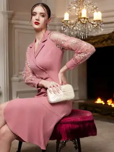 Miss Chase Women Embellished Print Georgette A-Line Dress