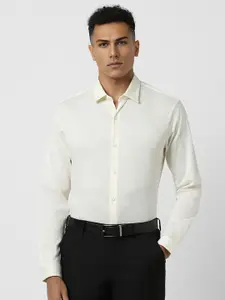 V Dot Men Spread Collar Textured Cotton Slim Fit Formal Shirt