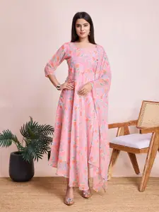 Rujave Floral Printed Applique Georgette Maxi Dress