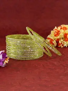 LAVAZZA Set Of 12 Zircon Diamond & Beads Work Glass Bangles