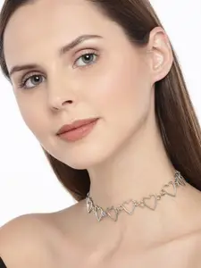 fabula Silver-Plated Heart Filigree Choker Necklace