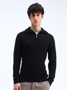 Flying Machine Men Self Design Cable Knit Pullover Pure Cotton Ribbed Sweater