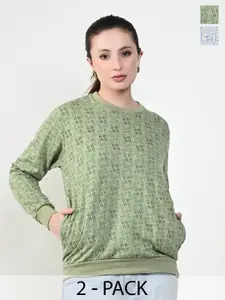 BAESD Women Pack Of 2 Abstract Printed Round Neck Fleece Pullover Sweatshirts