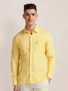 U.S. Polo Assn. Men Spread Collar Solid Linen Formal Shirt