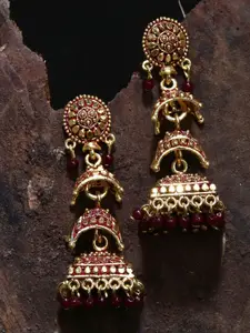 ANIKAS CREATION Gold Plated Beaded Contemporary Drop Earrings