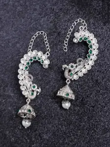 PANASH Silver Plated Peacock Shaped Oxidized Ear Cuffs Jhumka Earrings