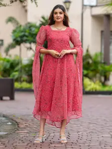 Rujave Floral Print Square Neck Midi Dress