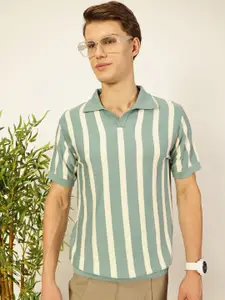 Thomas Scott Men Bio Finish Striped Polo Collar Cotton T-shirt