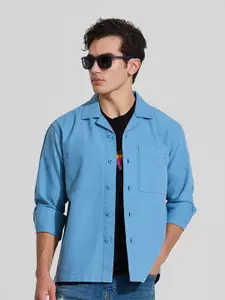 Snitch Men Smart Cuban Collar Solid Cotton Casual Shirt
