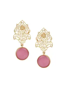 Anvik Gold Plated Stone Studded Leaf Shaped Drop Earrings