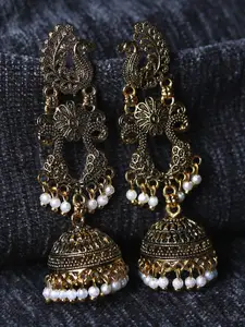 ANIKAS CREATION Gold Plated Beaded Contemporary Drop Earrings