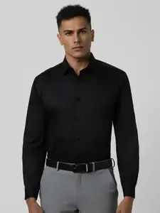 V Dot Men Spread Collar Solid Cotton Slim Fit Formal Shirt