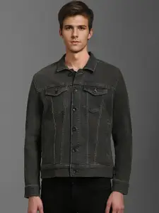 Louis Philippe Jeans Men Washed Spread Collar Pure Cotton Denim Jacket