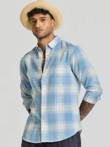 Snitch Men Smart Button-Down Collar Tartan Checked Casual Shirt