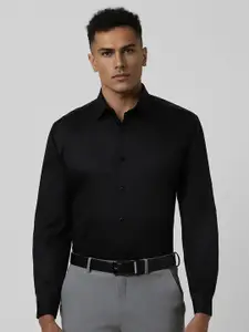 V Dot Men Spread Collar Solid Cotton Slim Fit Formal Shirt