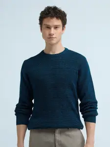 Flying Machine Men Self Design Cable Knit Pure Cotton Pullover Sweater